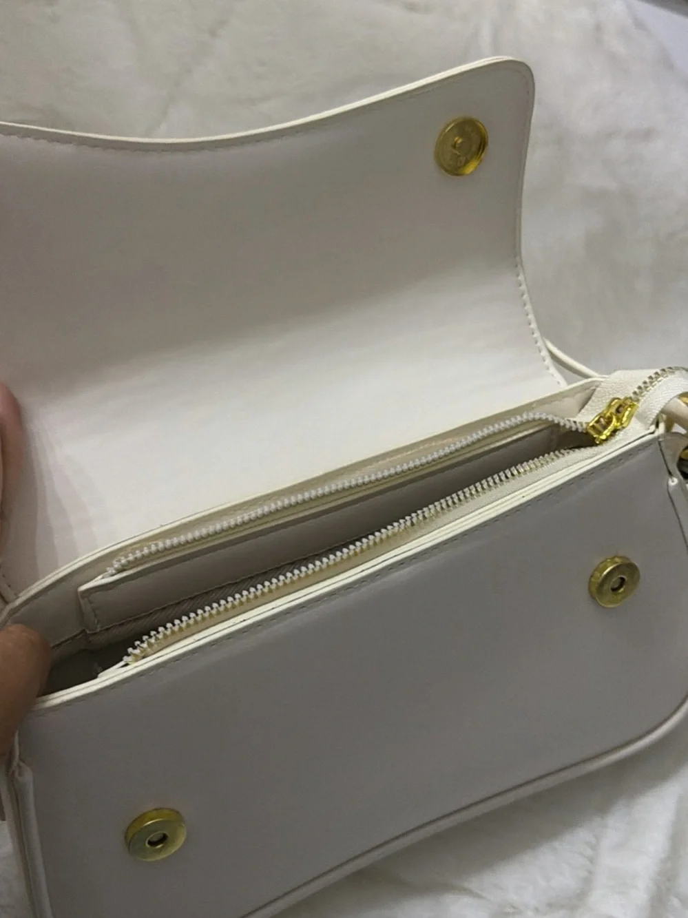 Elegant Cream Curved-Flap Shoulder Bag